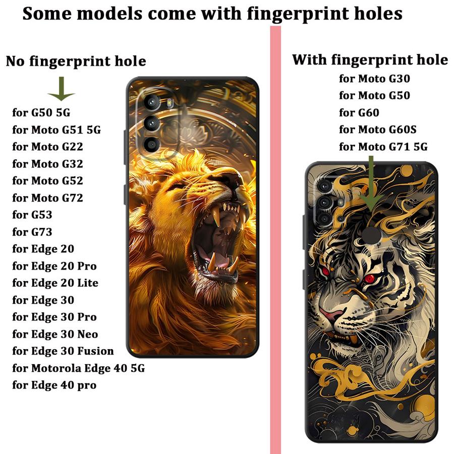 Phone Cover Case for Motorola Moto G52 G53 G30 G51 G73 G50 G71 Edge 20 Pro 30 Lite G22 Edge40 G60s G32 Cool Tiger Lion