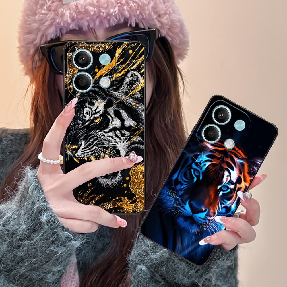Неоновый чехол для мобильного телефона с тигром для Xiaomi Redmi Note 14 13 12 11 S Pro Plus 4G 5G Цветной чехол с принтом Красивый чехол Роскошный