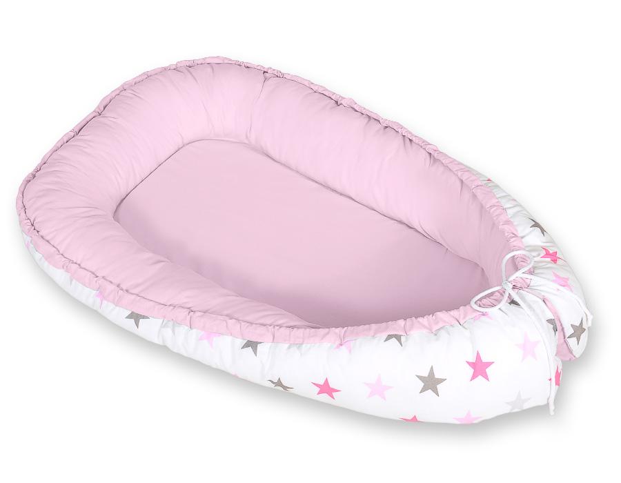 Baby cocoon, double-sided, playpen, swaddle, Premium BOBONO - Stars, gray-pink/gray