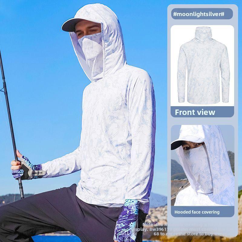 Men's Summer Fishing UV Protection Shirt Full Face Cover Sun Protection Skin Coat Breathable Thin Fishing Top