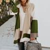 Autumn and Winter Sweater Women's Plus Size Loose Geometric Colorblocking Sweater Cardigan