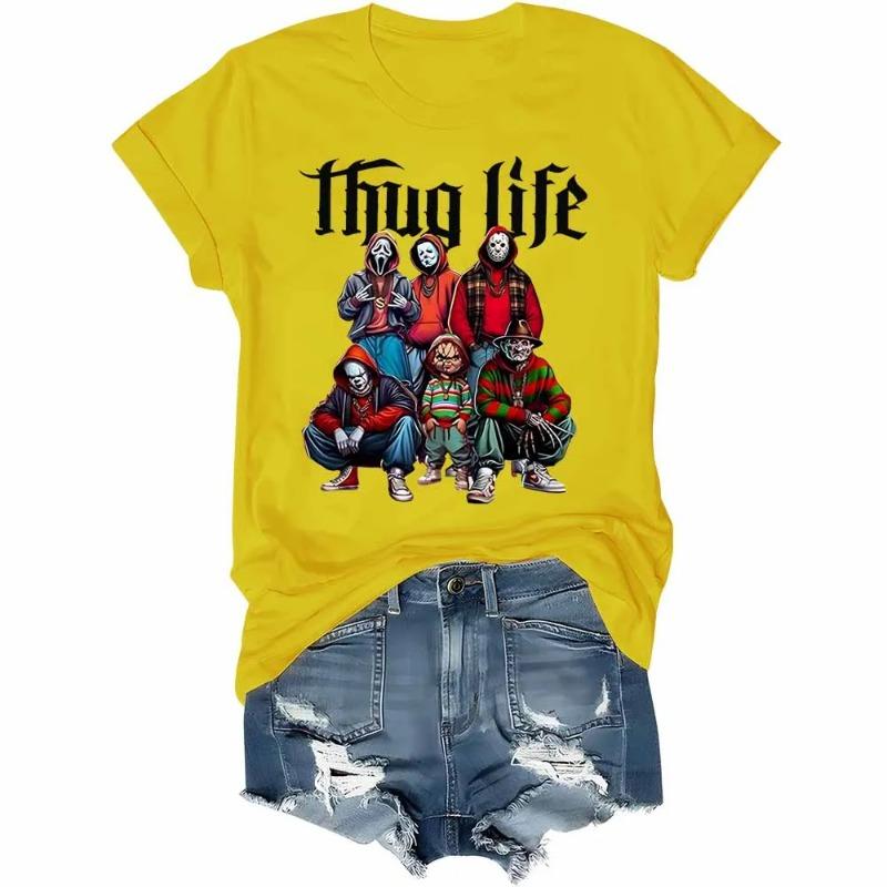 Футболка с фильмом ужасов «Thug Life» Футболка с персонажем ужасов «Friends» на Хэллоуин Футболка с забавной графикой на Хэллоуин Женская