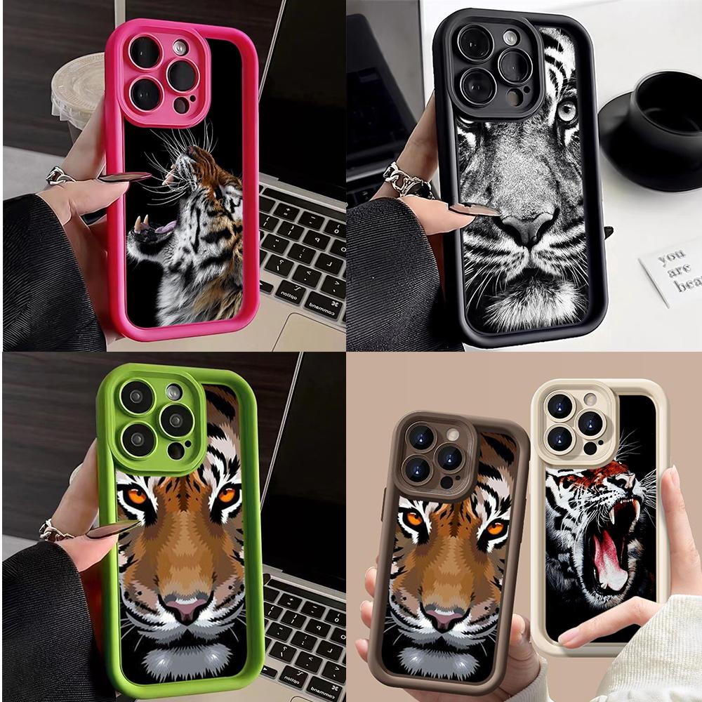 LZ30 Tiger Lion Cat Silicone Phone Case for iPhone 11 13 14 15 16 Pro Max 7 8 16 Plus 12 Mini XS Max XR Shockproof Back Cover
