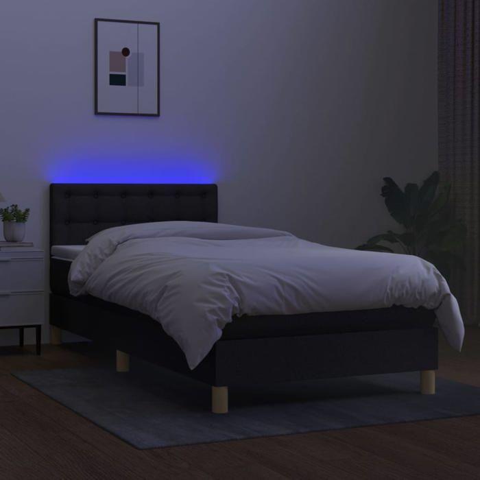 Maison Exclusive - Sommier à lattes de lit avec matelas et LED Noir 90x200cm Tissu