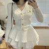 Elegant Dress 2 Piece Skirt Set Office Lady Casual French Knitted Top + Women Party Sexy Mini Skirt Korean Fashion Spring 2025