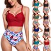 Women's Spring And Summer Sexy Print Split High Waist Bikini Swimsuit (2 Sets)