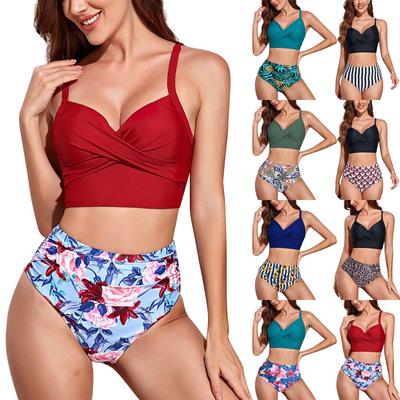 Женский весенне-летний сексуальный купальник бикини с разрезом и высокой талией (2 набора)