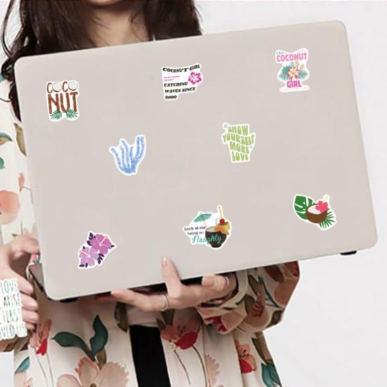 50Pcs/Set Coconut Girl Sticker Summer Beach Vacation Self-adhesive Waterproof PVC DIY Phone Cover Cup Luggage Skateboard Laptop Scrapbook Graffiti
