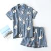 New 100% Cotton Short-sleeved Shorts Ladies Pajamas Set Cute Cartoon Pajamas Japanese Simple Short Pajamas Women Sleepwear