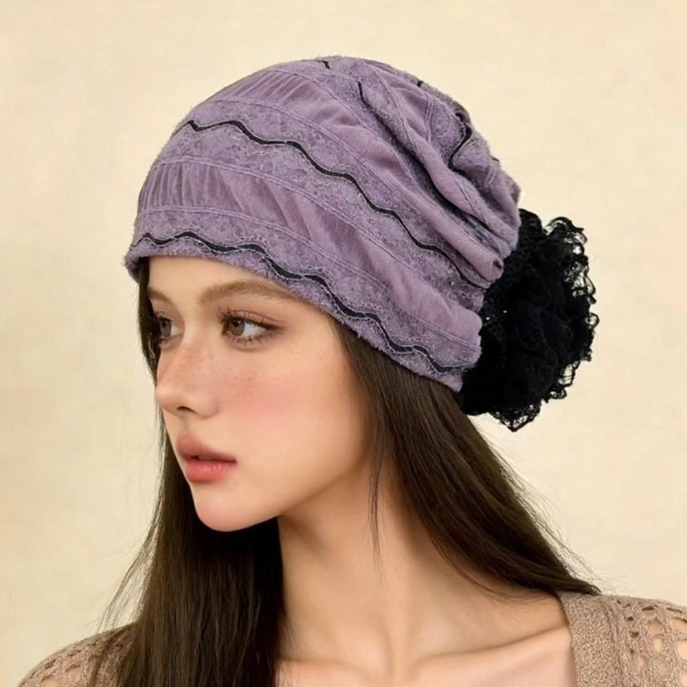 Fashion Elastic Flower Lace Turban Caps Breathable Adjustable Head Wraps Hat Lightweight Embroidery Cancer Chemo Hat Women