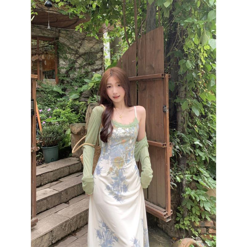 Платье-слинг Pure Desire Style с кружевной строчкой и принтом, женское летнее новое французское элегантное модное облегающее длинное платье, трендовое