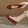 Fashion Suede Leather Bowtie Pumps Women Square Toe Low Heel Working Shoes Cozy Flock Escarpins Femmes Elegant Chunky Heel Bow Tacones