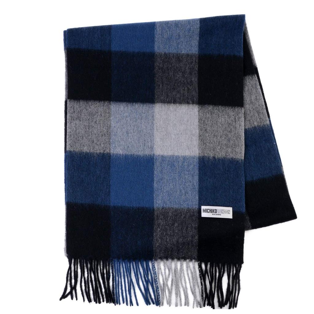 MICHIKO LONDON Брендовый шерстяной шарф в клетку Cold Block, унисекс, погода, (Узор B Черный/Темно-синий)