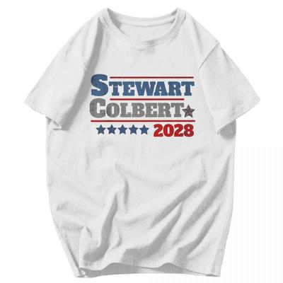 Мужская футболка Jon Stewart And Stephen Colbert 2028 Pops Y2K Графическая с круглым вырезом Унисекс Одежда Футболки