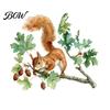 Nature Themed Home Decor Watercolor Squirrel Wall Sticker, Cute Tree Branch Decal, Static Cling Glass Decorations Forest Animal Mural Art for