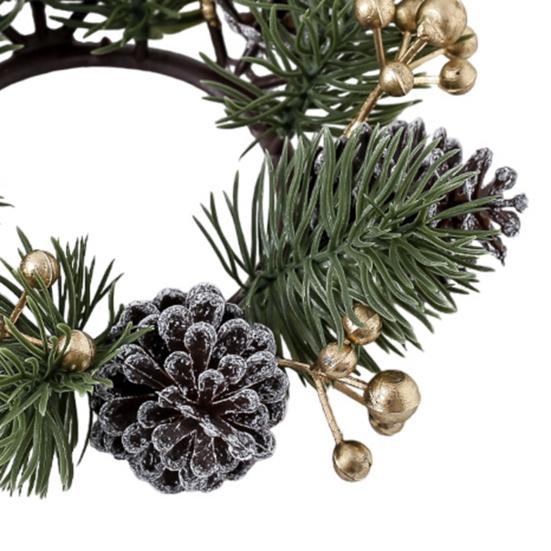 Christmas Candle Ring Artificial Pine Needle Pinecone Berries Garland Rustic Festive Candle Wreath for Home Table Centerpiece Decor