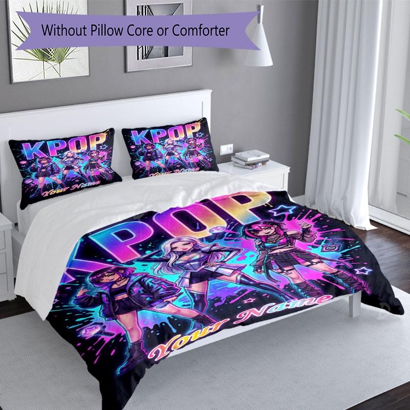 3PC Custom Name "KPOP Stars Shine Bright" Bedding Set Duvet Cover Closure Includes 1 Duvet Cover & 2 Pillowcases for Bedroom