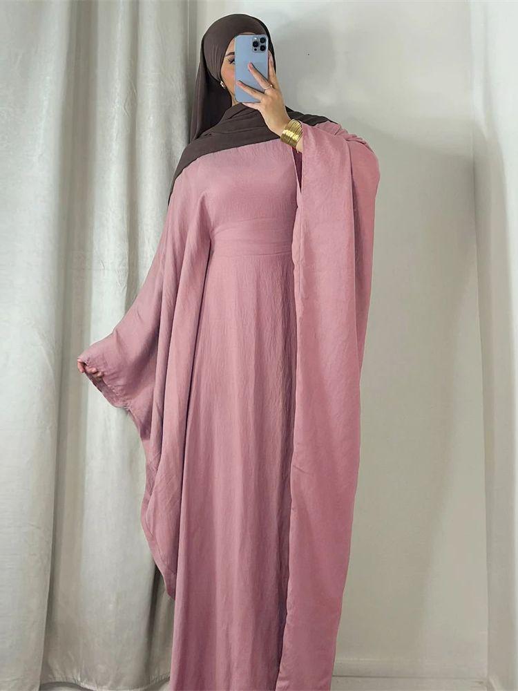 Ramadan Eid Soft Crepe Khimar Batwing Abaya Dubai Islam Muslim Modest African Dresses for Women Kaftan Kebaya Robe Femme Musulma
