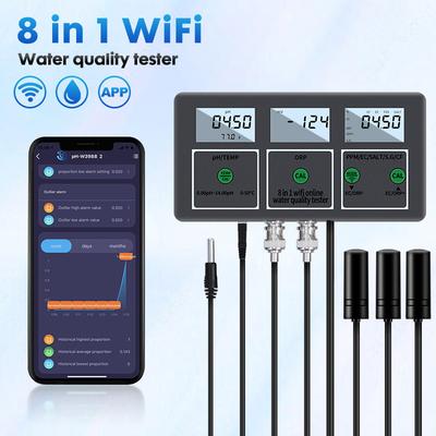 Цифровой анализатор воды 8 в 1 Tuya Wifi PH EC TDS Соль ОВП CF S.G Температура Дистанционный онлайн-монитор качества воды через приложение