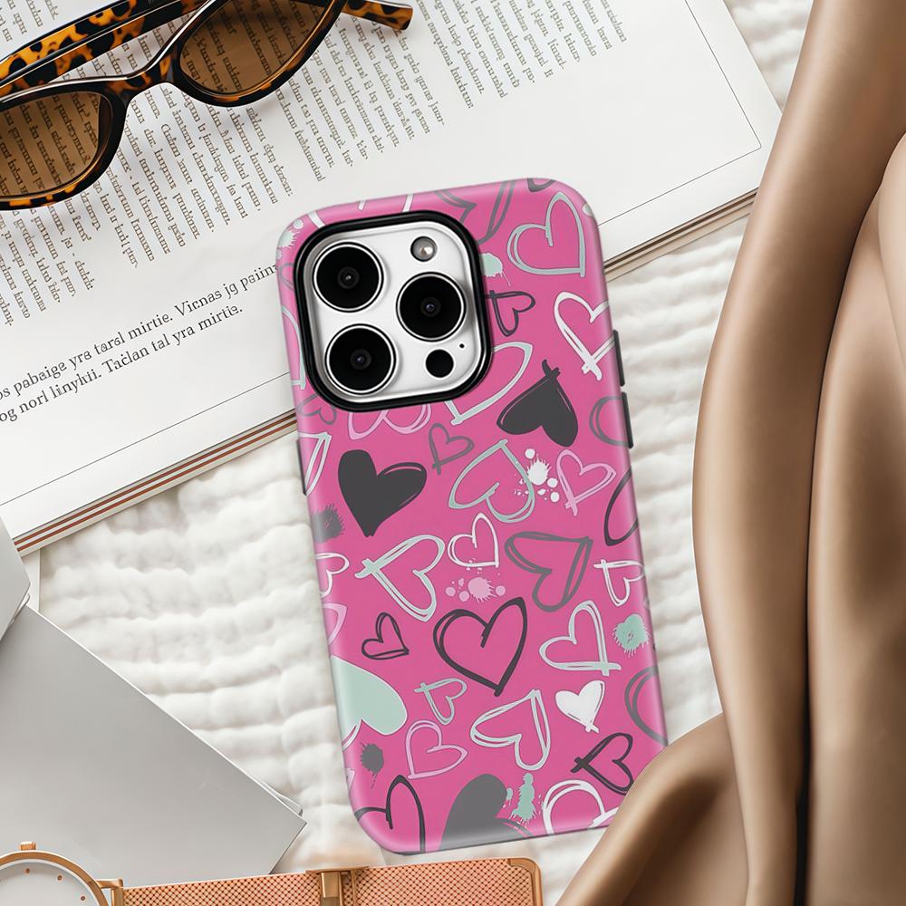 Pink Graffiti Heart Phone Case for IPhone 17 16 15 14 13 Pro Max Plus for Magnetic Single Double-layer Tough Case