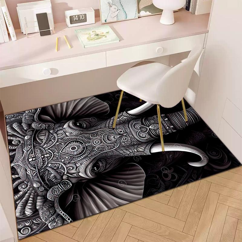 1Pc elephant theme Printed circular carpet, home door mat, outdoor travel protection carpet B5