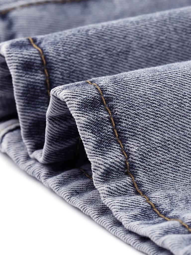 Allegra K A-Line Mini Denim Skirt with Belt, Vintage High Waist, Ruffles, Short Length, Women's, Gray Blue, Size S