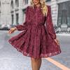 Women Autumn Winter Long Sleeve Print Elegant V-neck A-Line Mid-Length High Waist Dress