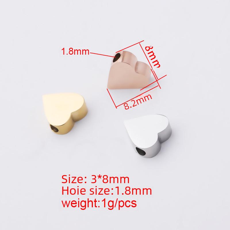 Зеркальные бусины из нержавеющей стали в форме сердца с маленьким отверстием для самодельных украшений (1,8 мм)