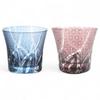Mizukage Kiriko Pair of Glass Ranbori Komon Ink Blue Bishou J-kitchens Cups, 94xH85mm, 240cc, (Small Pattern) & Purple, (Current Model)