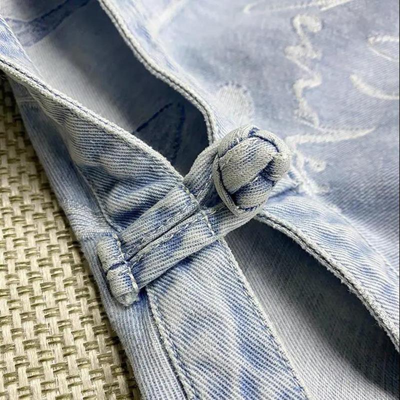 Женский джинсовый жилет без рукавов в китайском стиле в стиле ретро, весеннее и летнее свободное повседневное пальто нерегулярной формы