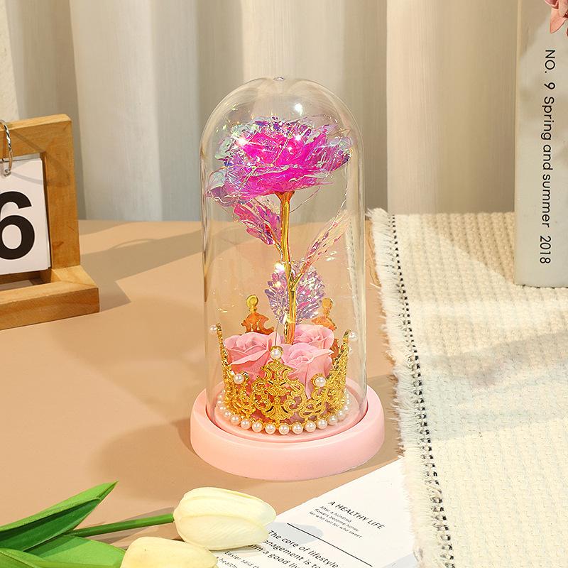 Valentine's Day ornament rose table creative gold foil crown night light Mother's Day gift eternal flower