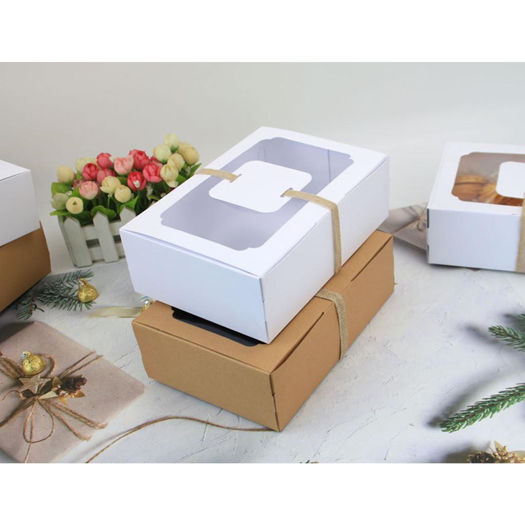 12PCS Large Paper Box with Clear Window Paper Bakery Box for Cake Candy Biscuits Cookies DIY Gifts Durable and Portable