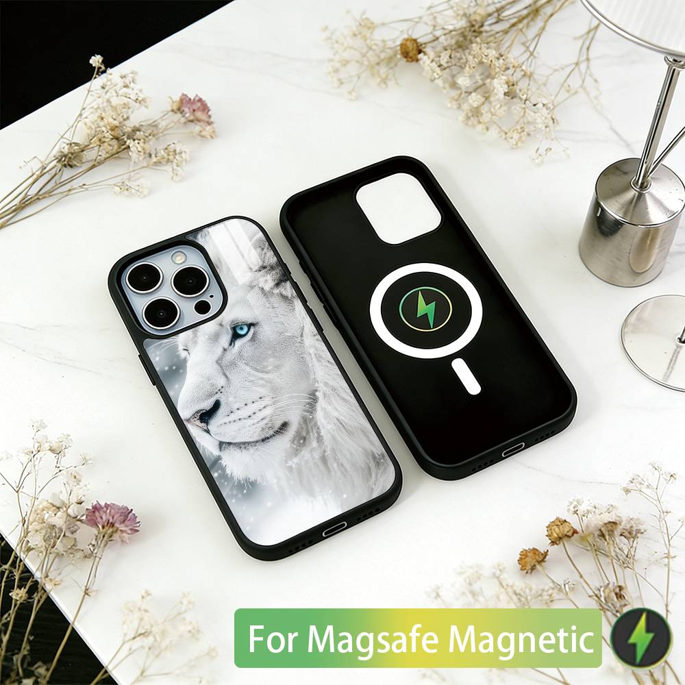Чехол для телефона Животное Лев Для iPhone 17, 16, 15, 14, 13, 12, 11 Plus, Pro Магнитный Для Magsafe Беспроводной Зарядки