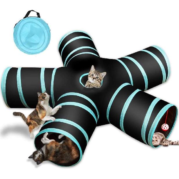 Cat Tunnel Toy 5 Way, Collapsible Cat Playhouse Pet Play Tunnel Tube with Storage Bag for Cats, Puppy, Rabbits, Ferret, Guinea Pig, Indoor and