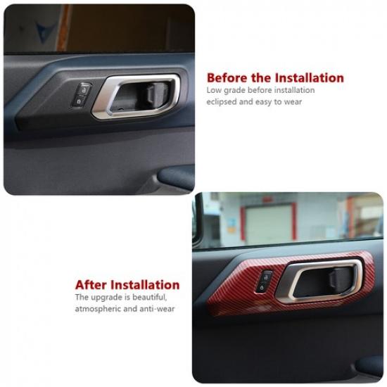 2PCS Interior Door Handle Decor Cover Trim for 21+ Ford Bronco Red Carbon Fiber