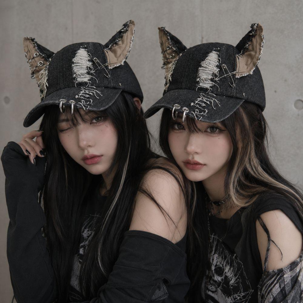 Distressed Details Hip Hop Baseball Cap Wash Denim Y2k Baseball Cap Wash Baseball Cap Sports Wear