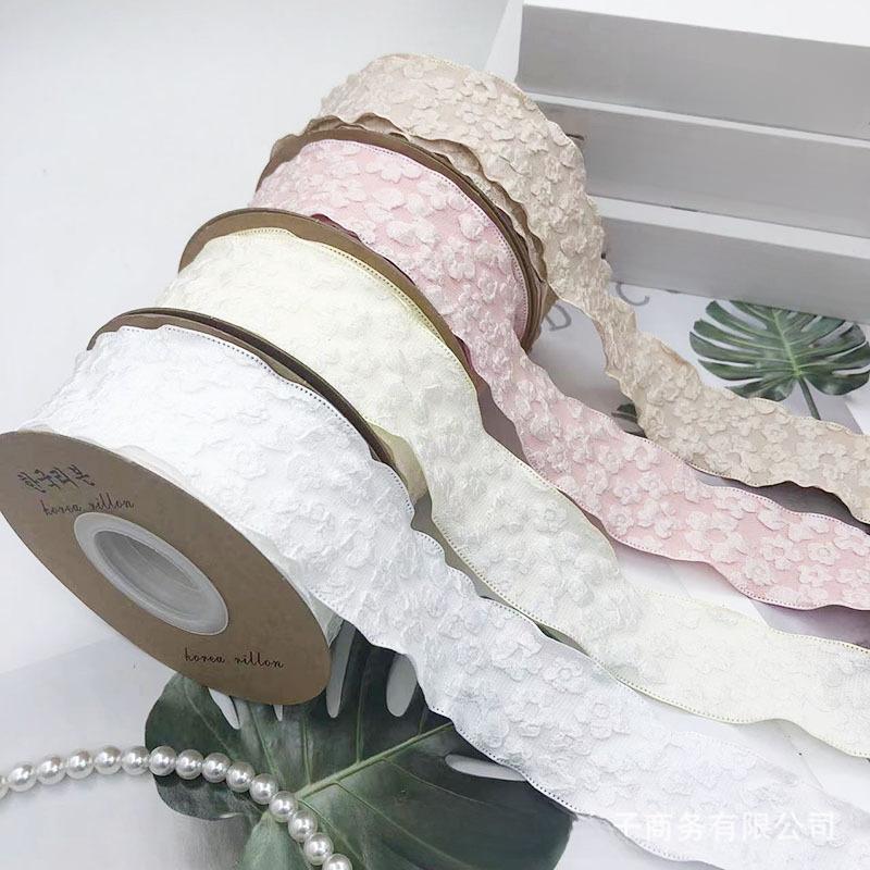 Romantic Camellia Embossed Satin Ribbon for Flower Bouquet Packaging and DIY Bows