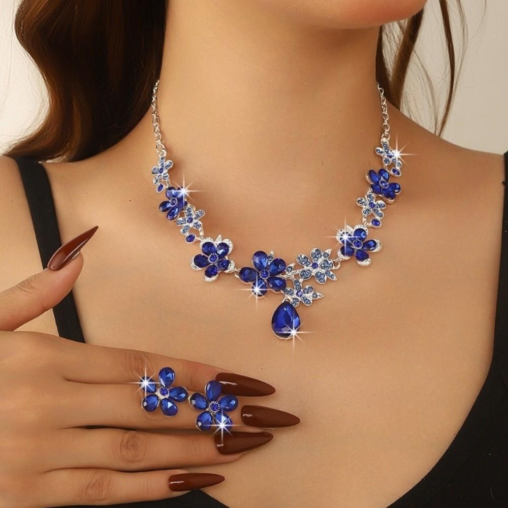Exquisite Flower Pendant Necklace Genteel Temperament Women Jewelry Set Dating
