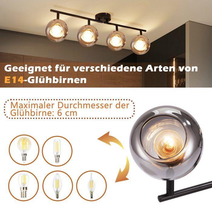 Spot de plafond - NETTLIFE - Spot de Plafond 4 Ampoule E14 - 4x E14 - Métal &amp; verre gris fumée - Orientable 350°