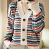 Свитер Пальто Кардиган для Женщин Зимний Полосатый Флисовый Утепленный Свободный С длинным Рукавом Вязаный Свитер Пальто