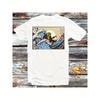 T-Shirt Featuring a Japanese Toad Playing a Banjo Guitar, Inspired by The Great Wave Off Kanagawa, Perfect for Themed Events, Festivals, Family