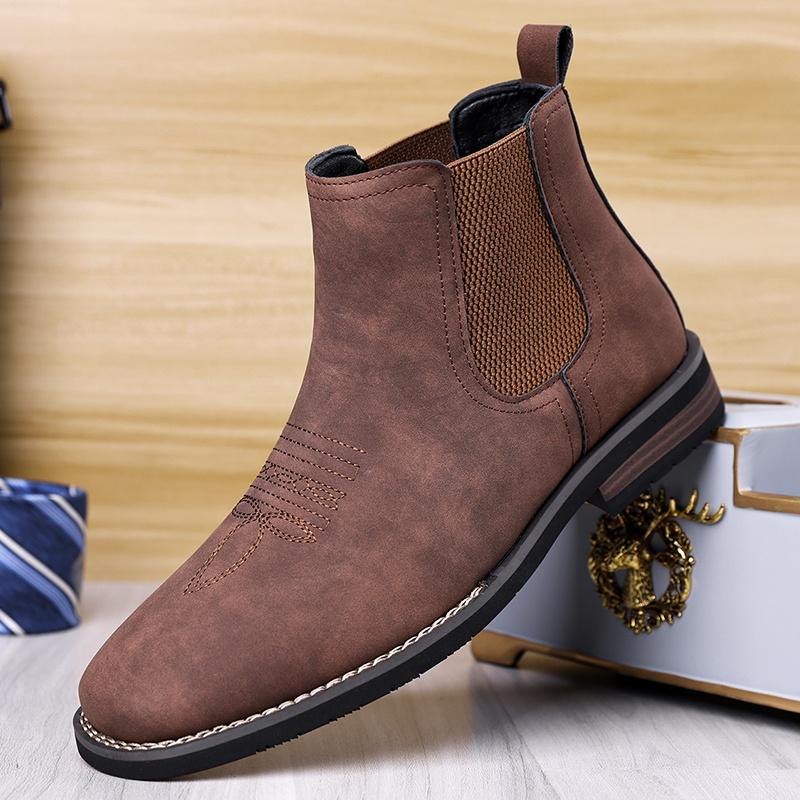 Men Large Size Chelsea Boots Faux Leather Upper Non Slip Rubber Sole Casual Dress Ankle Boots Outdoor Walking Shoes Large Size