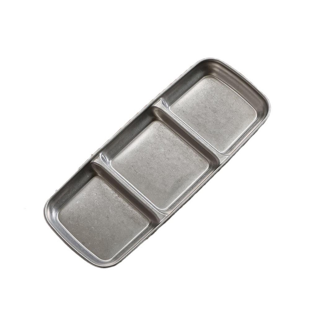 2Pcs Stainless Steel Korean Sauce Dish Irregular Shape Industrial Style Condiment Dish Vintage Separated Seasoning Tray BBQ