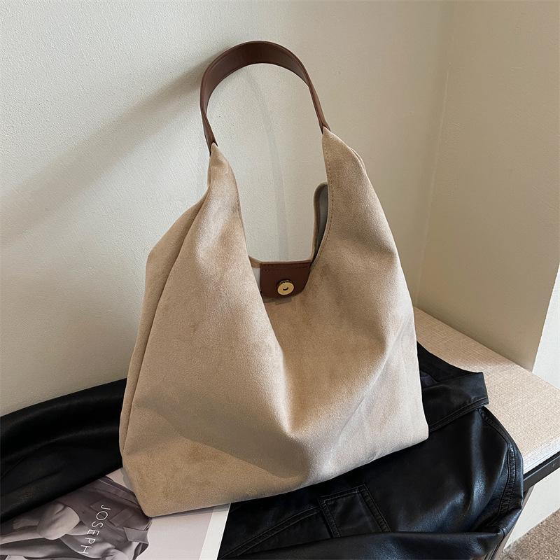 Женская винтажная замшевая сумка-тоут 2025: Универсальная повседневная сумка на плечо большой вместимости