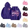 Women's Fashion Long Sleeve Sweatshirt Letter Bow Printed Hooded Drawstring Pullover Oversized Pocket Sweatshirt Top