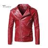 Мужская куртка Slim Fit из искусственной кожи, однотонное пальто с диагональной застежкой-молнией, регулировка ремня, ветрозащитное пальто