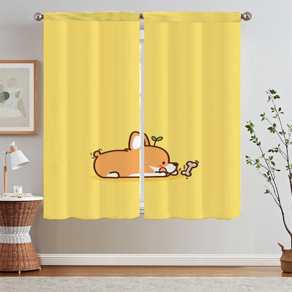 Corgi Butt Tulle In Kitchen Curtains for Living Room Blinds Bedroom Curtains 2 Pieces Fabric Curtain Tiebacks Curls Tentacles