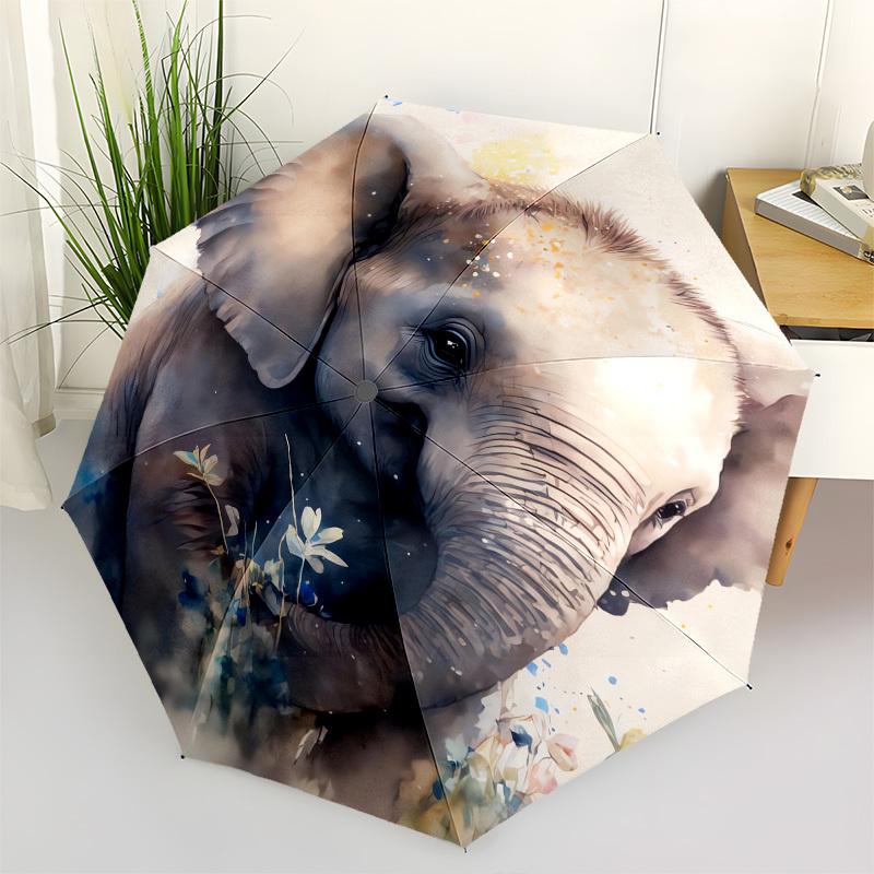 Elephant, Watercolor- Automatic Umbrella, Four Seasons Portable Folding Umbrella, Suitable for Men and Women, Travel, Daily Compact Umbrella