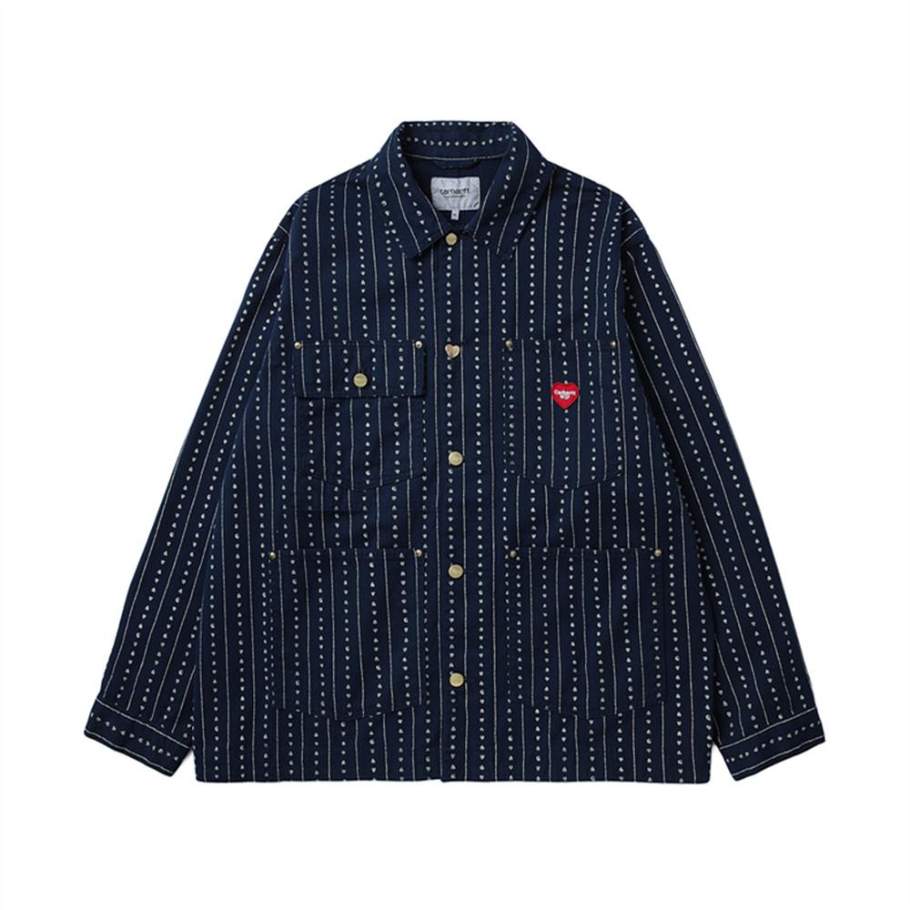 Carhartt WIP Куртка мужская с длинным рукавом, свободного кроя, в полоску, с принтом в виде сердечек, синяя I034823-2RU-02
