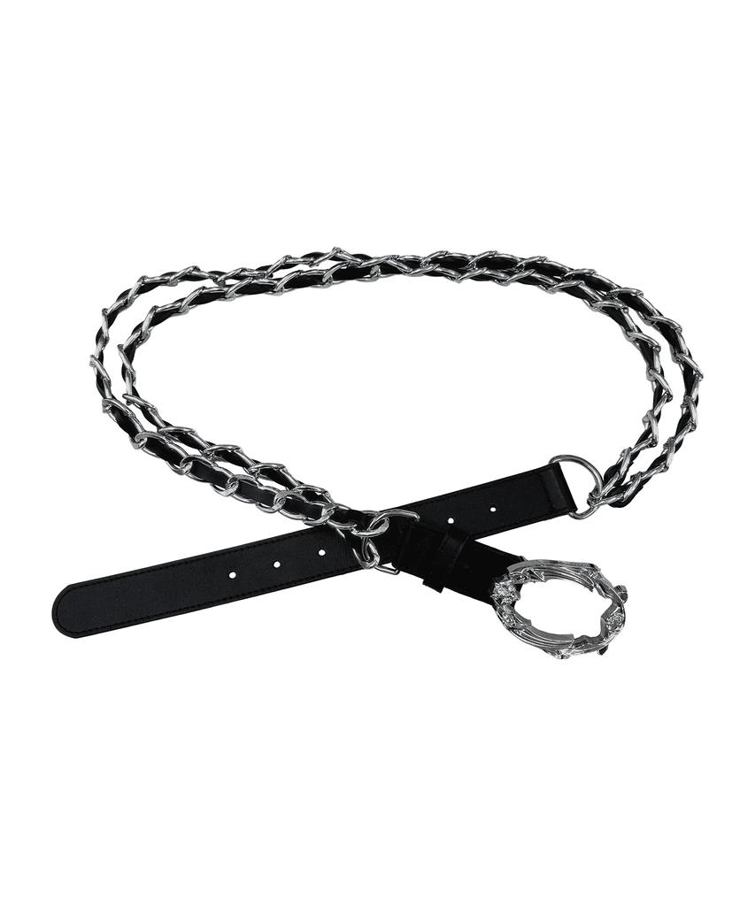 Seondeiopeukeulleob Bat Leather Woven Chain Belt